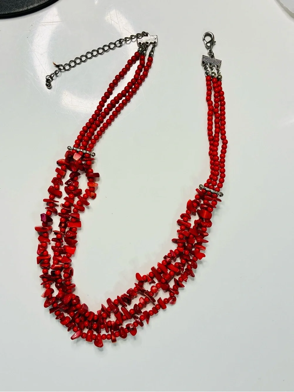 Bold Red Multi-Strand Chip Necklace Southwestern Festival Lightweight